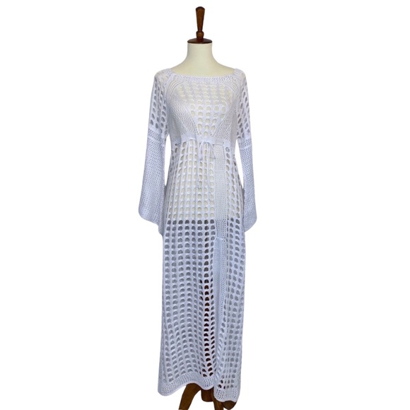 Boho White Crochet Knit Beach Dress Bikini Coverup - Picture 7 of 16